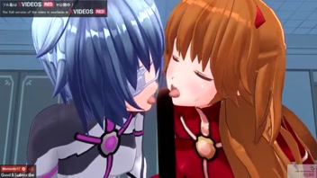Hentai anime Evangelion Asuka and Rei Ayanami lesbian 3P ASMR Sample
